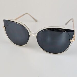 Cat Eye Sunglasses Clear Frame Black Lens Gold Tone Accent Modern Fashion